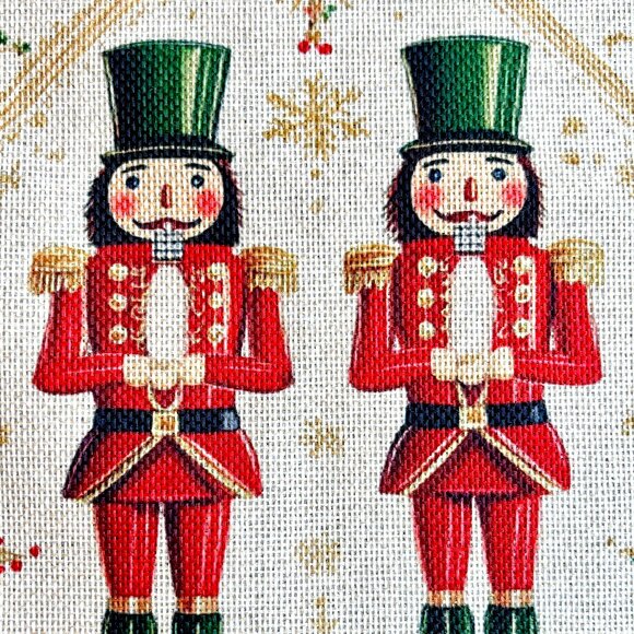 Traditional Christmas Nutcrackers Pine Berries Gifts 72" Linen Table Runner New - Picture 5 of 7